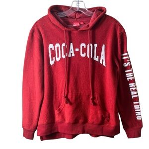 Coca-Cola Spellout Retro Red Fleece Graphic Hoodie Size‎ Medium Streetwear